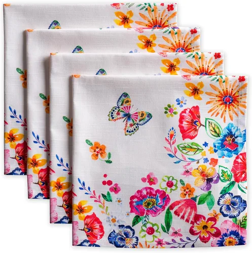 Maison d' Hermine Happy Florals - Juego de 4 servilletas 100% algodón suave y cómodo perfectas para cenas familiares, bodas, fiestas de cóctel, 063