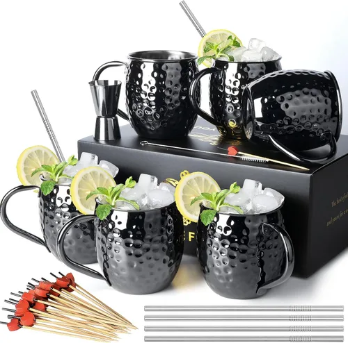 Miniatura 9 de LINALL Moscow Mule - Juego de 6 tazas de acero inoxidable de 18 onzas chapadas en color negro plomizo (6 unidades)