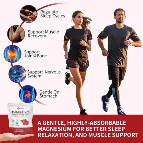 Miniatura 5 de Gomitas de bisglicinato de magnesio de 400 mg con vitamina B6, C, D3, promueve la función muscular y nerviosa, relajación y bienestar, sabor a