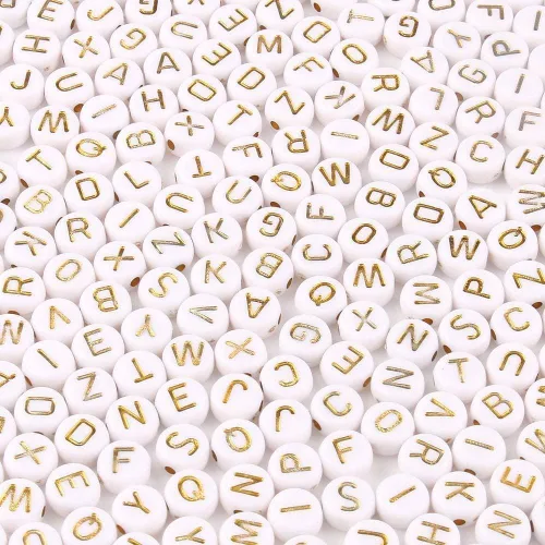 Miniatura 18 de 900 cuentas acrílicas doradas de letras del alfabeto, letras coloridas del alfabeto, cuentas de cubo negro para pulseras de la amistad y regalos