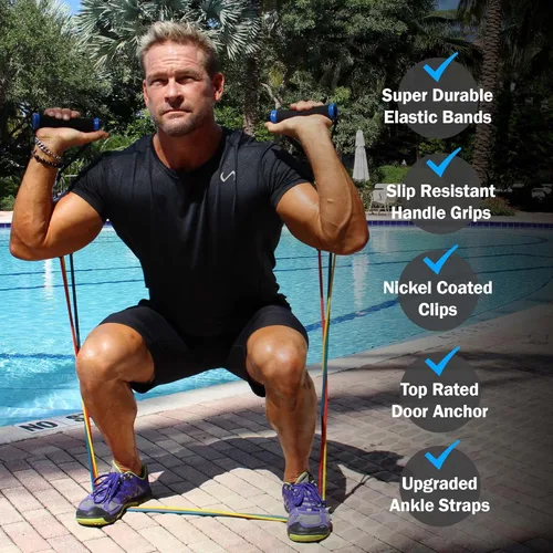 Miniatura 7 de Bodylastics Juego de bandas de resistencia – Bandas de resistencia con asas, correas de tobillo, anclaje de puerta, bolsa de transporte – Bandas PRO