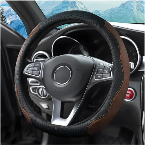 Miniatura 10 de zipelo Funda para volante de automóvil de 14.5"-15", protector de rueda interior de automóvil con cuero forrado antideslizante duradero, suave