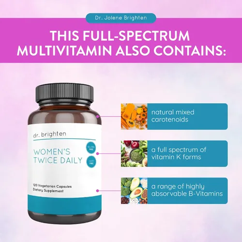 Miniatura 4 de Dr. Brighten Multivitamínico premium para mujeres, de espectro completo sin hierro, nutrientes únicos, vitaminas B superiores, 120 cápsulas