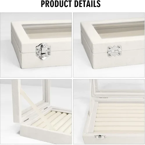 Miniatura 4 de Bandeja organizadora de anillos, 7 ranuras, caja de almacenamiento de joyas de terciopelo para aretes con tapa transparente, estuche de exhibición