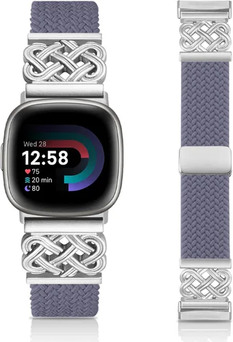 Miniatura 15 de Correa trenzada compatible con Fitbit Versa 4 bandas para mujer/Versa 3/Sense 1/Sense 2, cierre magnético, tela de nailon con correas de hebilla