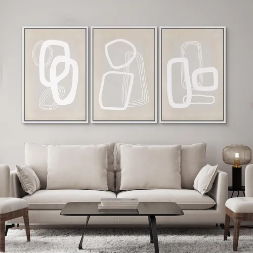 Miniatura 228 de SIGNWIN Lienzo enmarcado para pared, arte con pinceladas de flujo neutro en tonos beige abstractos, ilustraciones, arte moderno, decorativo