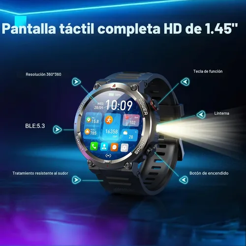 Miniatura 2 de Military Smart Watch for Men(Answer/Make Calls),Outdoor Smartwatch with 100 Days Battery/Flashlight/Compass/Heart Rate/SpO2/Sleep Monitor/2 Straps