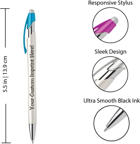 Miniatura 2 de ExpressDesigns™ - Bolígrafos personalizados con lápiz capacitivo - The Pearl - Bolígrafos metálicos personalizados con nombre impreso con tinta