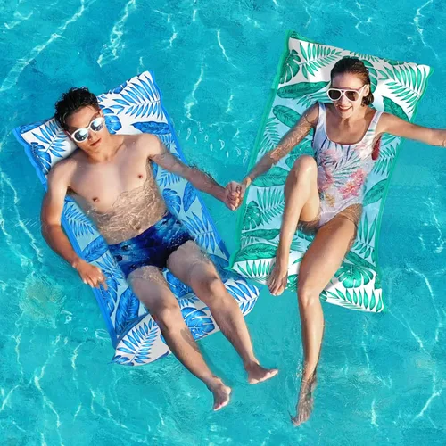 Miniatura 7 de Jasonwell Hamaca de agua para piscina, flotadores inflables de tela 4 en 1 (silla de montar, tumbonas flotantes), tumbonas flotantes para piscina