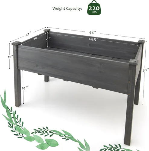 Miniatura 8 de COSTWAY Cama de jardín elevada, soporte elevado de madera con patas para verduras, flores y hierbas, cama de cultivo de pie para patio trasero