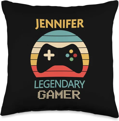 Gamer Girl Jennifer Name Gifts Jennifer Name Gift Gamer Girl - Almohada decorativa para dormitorio, 16.0 x 16.0 in, multicolor