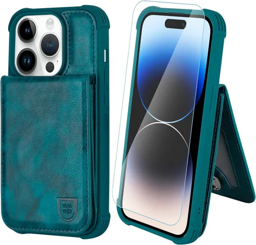 Miniatura 10 de VANAVAGY Funda tipo cartera compatible con iPhone 14 Pro para mujeres y hombres, de piel sintética, cierre magnético, con bloqueo RFID, tarjetero