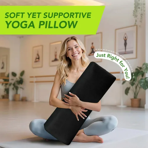Miniatura 7 de Wellsin Cojín Rectangular para Yoga Bolster - Almohada de Meditación con Funda de Gamuza Lavable, 27"X10"X5.5" Negro