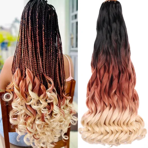 Miniatura 45 de COOKOO 9 paquetes de cabello rizado francés trenzado de 18 pulgadas, suave y flexible, cabello trenzado de alta calidad, rizos franceses, extensión