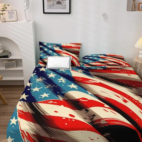 Miniatura 3 de Sábanas de bandera estadounidense tamaño individual – Juego de sábanas de la bandera de Estados Unidos para niños y niñas, juego de sábanas