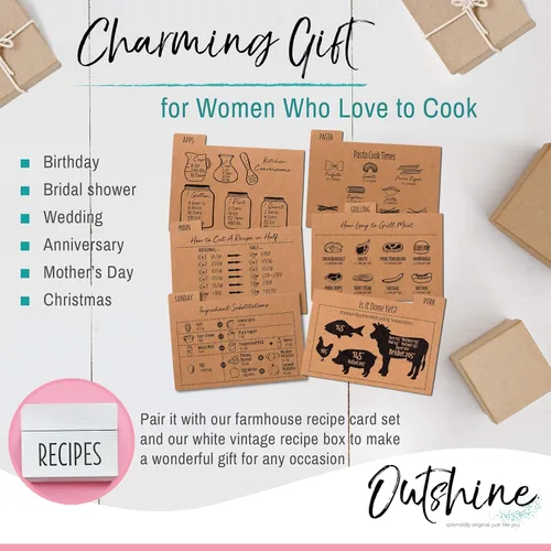 Miniatura 6 de OUTSHINE Divisores de tarjetas de recetas de papel kraft prémium de 4 x 6 con pestañas (juego de 24) Divisores de caja de recetas hechos de Kraft