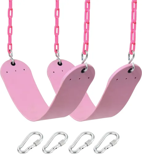 Paquete de 2 columpios rosados resistentes de 66 pulgadas con cadena recubierta de plástico, accesorios de repuesto con ganchos de presión (rosa)