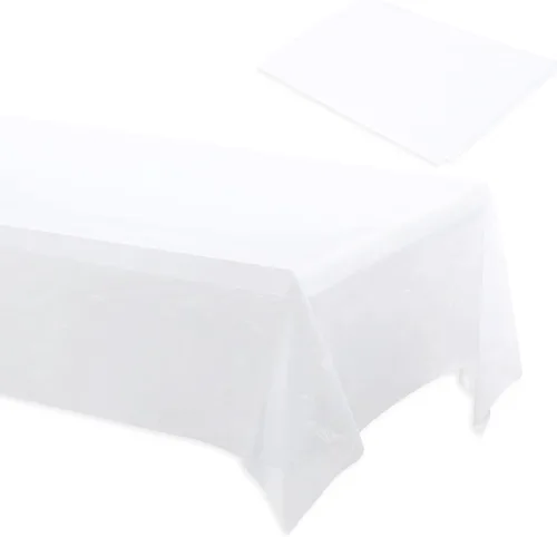 Miniatura 8 de BULK - Manteles de plástico blanco Paquete de 100 54 x 108 pulgadas Se adapta a mesas plegables y de picnic estándar Plegado, fácil