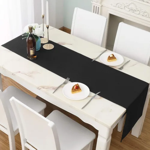 Miniatura 21 de DUALIFE Camino de mesa azul real de 14 x 108 pulgadas de largo, color sólido, poliéster grueso, tela decorativa hecha a mano para bodas, fiestas
