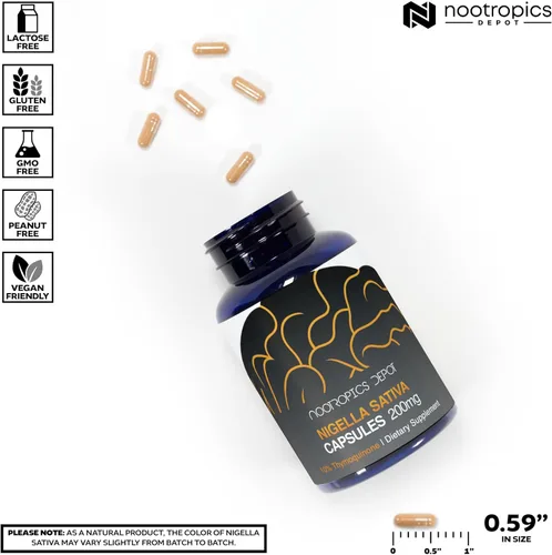 Miniatura 3 de Nootropics Depot Cápsulas de extracto de Nigella Sativa 200 mg 120 unidades Contenido mínimo del 10% de timoquinona Extracto de aceite