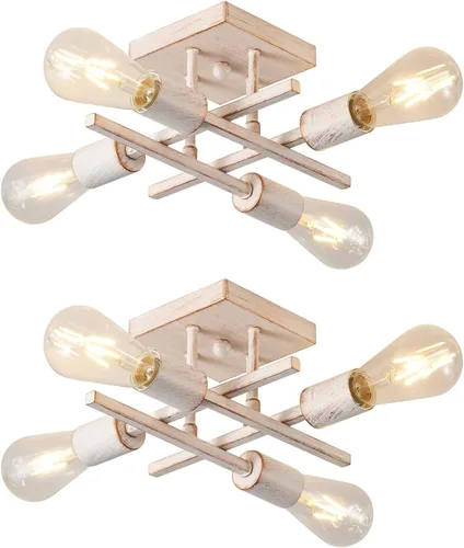 Miniatura 12 de Lámpara de techo industrial de 4 luces, semiempotrada, moderna lámpara de araña de níquel cepillado, lámpara de techo Sputnik con base de bombilla