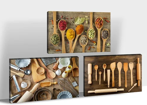 Miniatura 12 de GUTTATY Decoración de pared de fotos de cocina, 3 piezas de lienzo de arte para pared, impresiones en lienzo de amor para comer y beber, arte