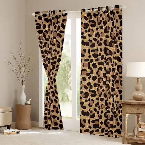 Miniatura 3 de Feelyou Cortinas opacas con estampado de leopardo para dormitorio, sala de estar, safari, cortinas de oscurecimiento de habitación con purpurina