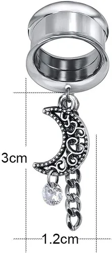 Miniatura 6 de ZS Vintage Moon Dangle Ear Tunnels Plug Stainless Steel Screw Ear Gauge Feather Chain Ear Expander Flesh Tunnels Piercing
