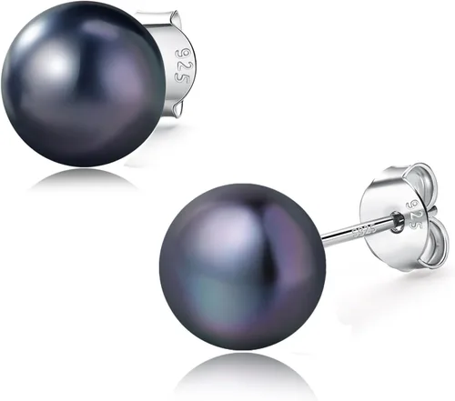 YAMI Black/Grey/White Pearl Earrings, Real Cultured Pearl, 925 Sterling Silver Stud Earrings Plated with 18K Gold, Classic & Elegant Jewelry Gifts