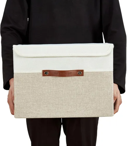 Miniatura 8 de DECOMOMO - Cubos plegables de almacenamiento con tapas, canastas resistentes de tela catiónica, cubos con asas, para organización de estantes, Beige