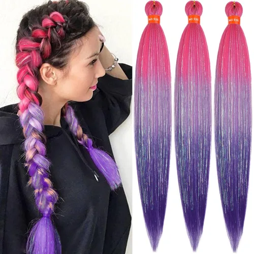 Miniatura 77 de Cabello trenzado preestirado ombré, extensiones de cabello trenzado sedoso, sin picazón, trenzas de cabello trenzado de ganchillo con textura Yaki