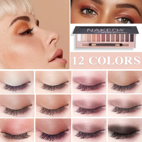 Miniatura 2 de Paleta de sombras de ojos desnudas de 12 colores, paleta de sombra de ojos natural mate nude brillante altamente pigmentada, juego de paleta