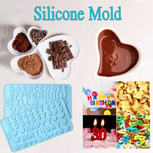 Miniatura 7 de 2 moldes de chocolate con números y moldes de silicona de letras, con 2 cuentagotas, decoraciones de letras para tartas, moldes de silicona