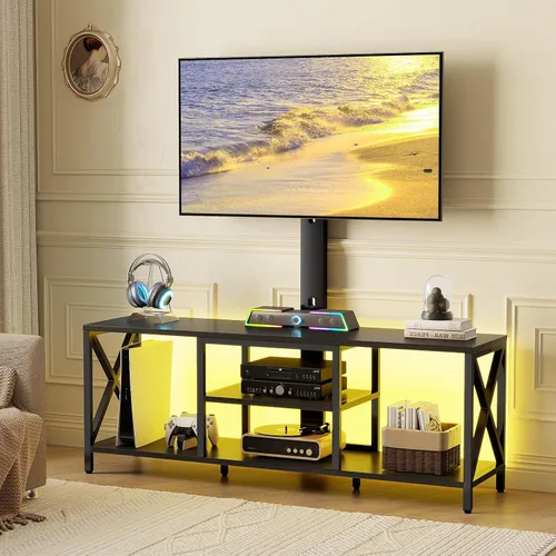 Miniatura 9 de Flycity Soporte de TV con soporte y luces LED, soporte universal para TV de 32 a 75 pulgadas, centro de entretenimiento con almacenamiento, mesa