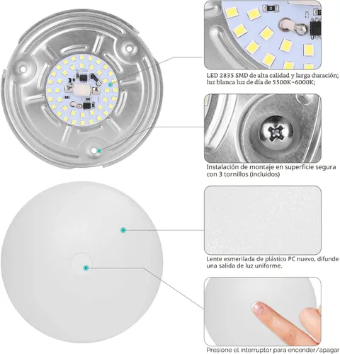 Miniatura 3 de RVZONE Paquete de 2 Luces LED de Techo Tipo Puck para RV Barco Luz Interior DC 12V Luz de Cúpula de Techo de Montaje en Superficie, Panel de 4.5W
