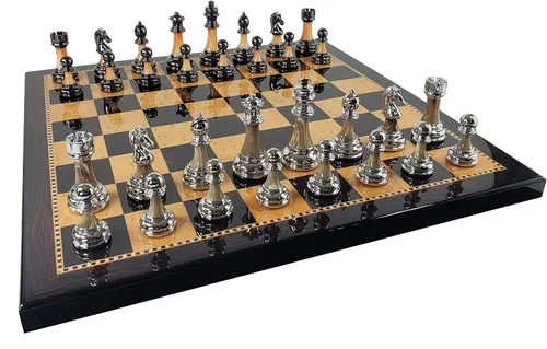 Miniatura 2 de HPL Staunton - Juego de ajedrez cromado y negro para hombre con tablero de color nogal oscuro de 18 pulgadas, 2 jugadores, a partir de 12 años