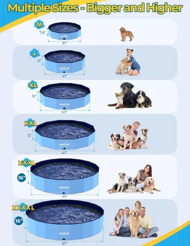 Miniatura 4 de VISTOP Piscina grande plegable para perros, piscina portátil de plástico duro para perros, gatos y niños, piscina infantil plegable para baño