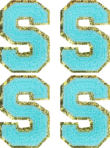 Miniatura 43 de Jongdari Letras termo-adhesivas de felpilla para ropa, parches de letras del alfabeto con brillantina para coser, con adhesivo planchado, 4 Blanco