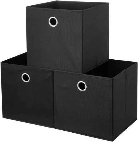 QY-SC18-3 - Cubos de almacenamiento negros de 11 x 11 x 11 pulgadas, cubos de almacenamiento plegables de tela, cestas de almacenamiento plegables