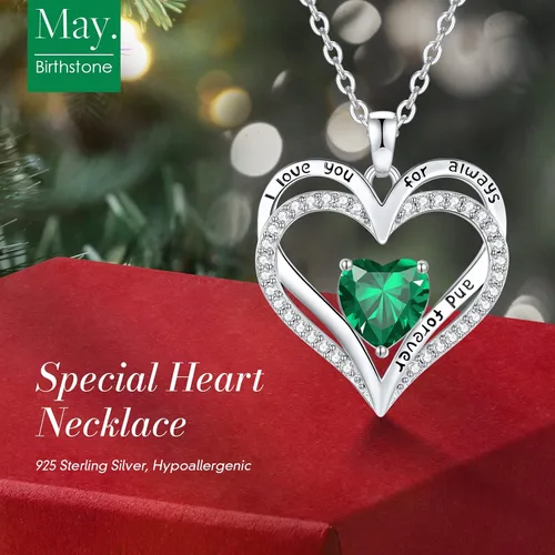Miniatura 70 de CDE Collares de piedra natal para mujer, plata de ley 925, collar con colgante de corazón para siempre, Navidad, cumpleaños, aniversario, día de San