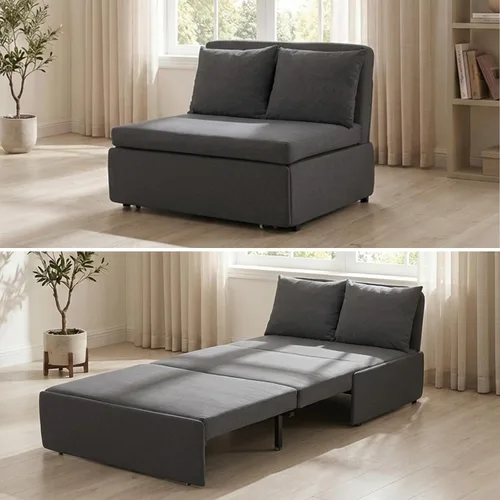 Miniatura 14 de BALUS Sofá cama extraíble tamaño individual de 43 pulgadas de ancho con camas extraíbles, sofá cama convertible 2 en 1 de lino con almohadas