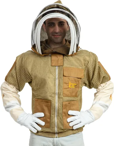 -- Chaqueta ventilada de apicultura de 3 capas de protección completa para apicultores Chaqueta de abejas ultra ventilada con velo de esgrima (S,