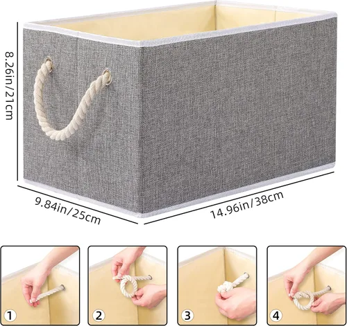 Miniatura 4 de Yawinhe Paquete de 3 cubos plegables de almacenamiento de tela, cubos plegables con asa de cuerda, organizadores grandes de armario para estantes
