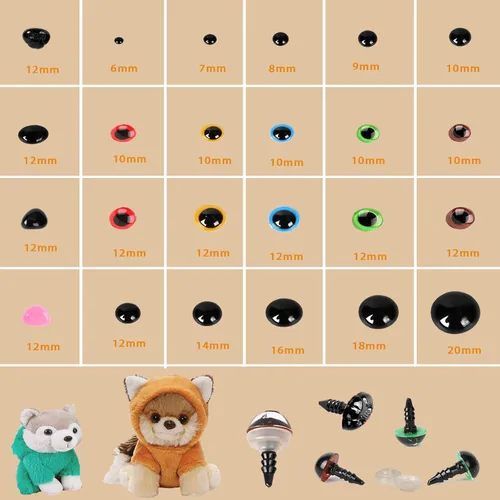 Miniatura 8 de Safety Eyes - 796 ojos y nariz de seguridad de plástico, ojos de muñeca negros de 0.23 a 0.78 pulgadas con arandelas, nariz de oso de varios