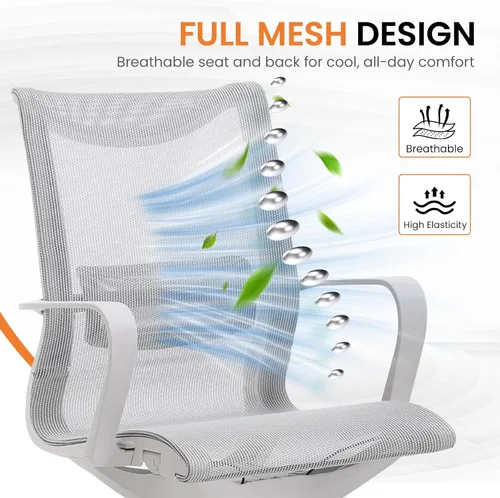 Miniatura 3 de LuxErgo Silla de oficina ergonómica de malla, silla de escritorio con respaldo medio con soporte lumbar y reposabrazos, altura ajustable, reclinable
