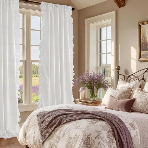 Miniatura 3 de StangH Cortinas blancas románticas victorianas con volantes, cortinas de filtro de luz que protegen la privacidad, seda sintética, ideal