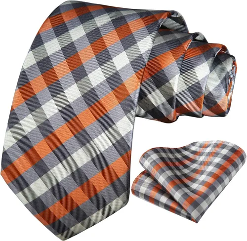 Miniatura 151 de HISDERN Conjunto de corbata a cuadros a cuadros pañuelo tejido clásico formal para hombre corbata y bolsillo cuadrado