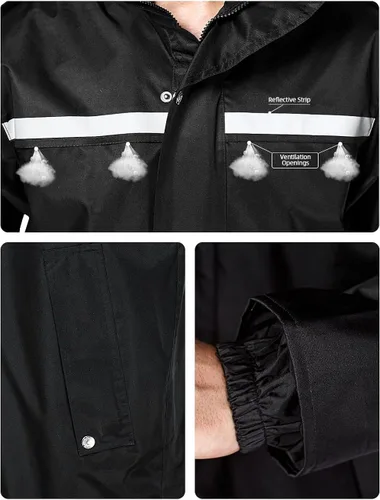 Miniatura 5 de iCreek Impermeable impermeable para hombres y mujeres adultos, chaqueta de lluvia larga, ligera, reflectante, reutilizable, con capucha