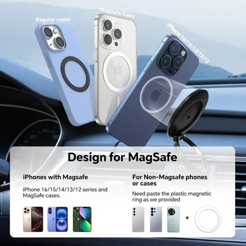 Miniatura 8 de Soporte magnético para teléfono MagSafe, soporte de teléfono ajustable de 360° con succión más fuerte de 96 libras y 2800 gf magnético más fuerte