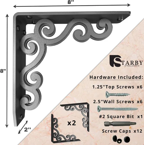 Miniatura 3 de Starby Charleston Soportes de acero resistente para repisa de chimenea, estante flotante, soporte de encimera, soldado a mano (paquete de 2)